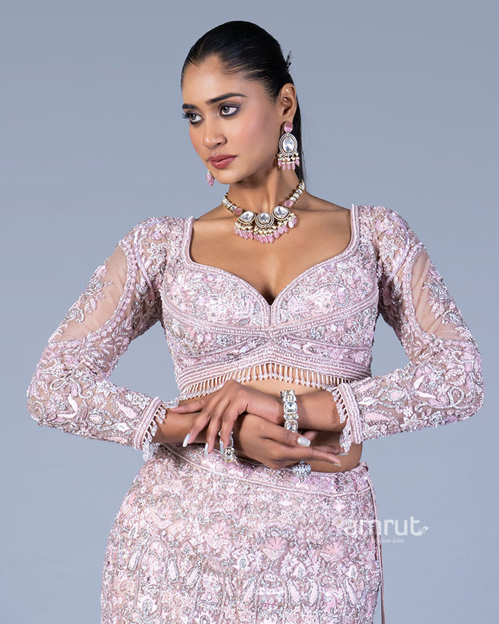 Pastel Pink Embellished Mermaid Lehenga Choli with Dupatta 02