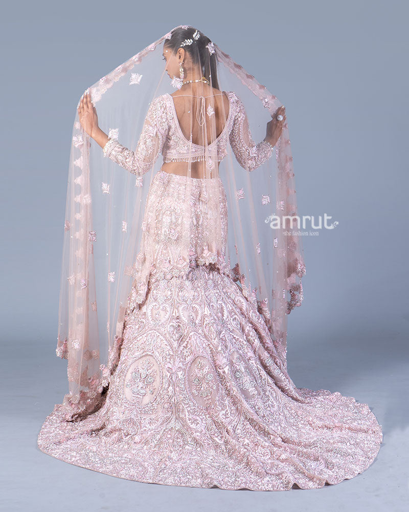 Pastel Pink Embellished Mermaid Lehenga Choli with Dupatta 05