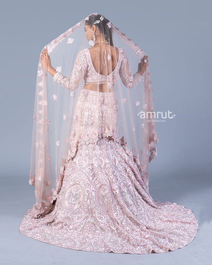 Pastel Pink Embellished Mermaid Lehenga Choli with Dupatta 05
