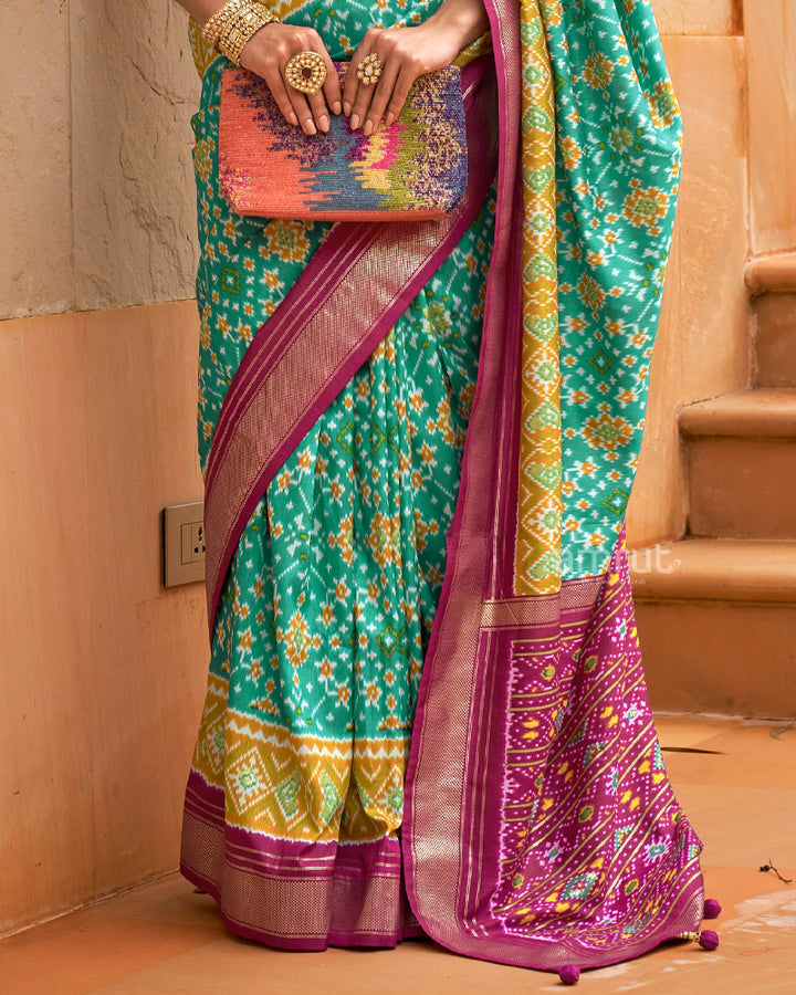 Sea Green Cotton Silk Saree With Unstitched Blouse