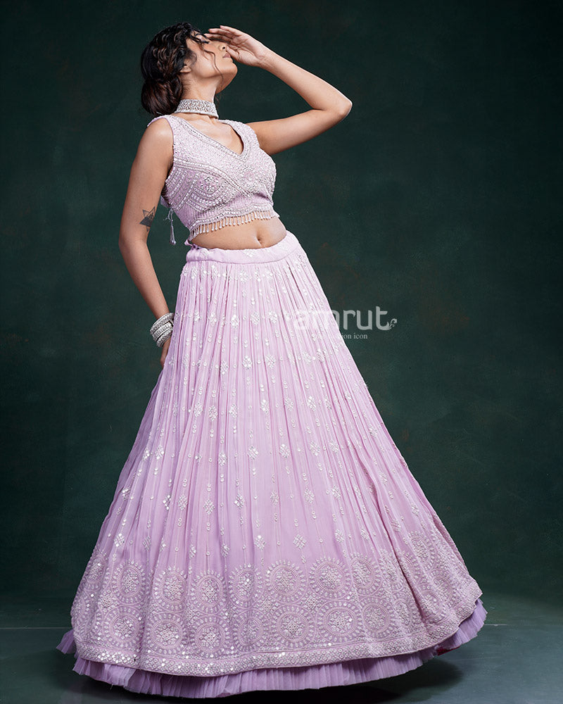 Petal Pink Embroidered Lehenga Set With Heavy Work