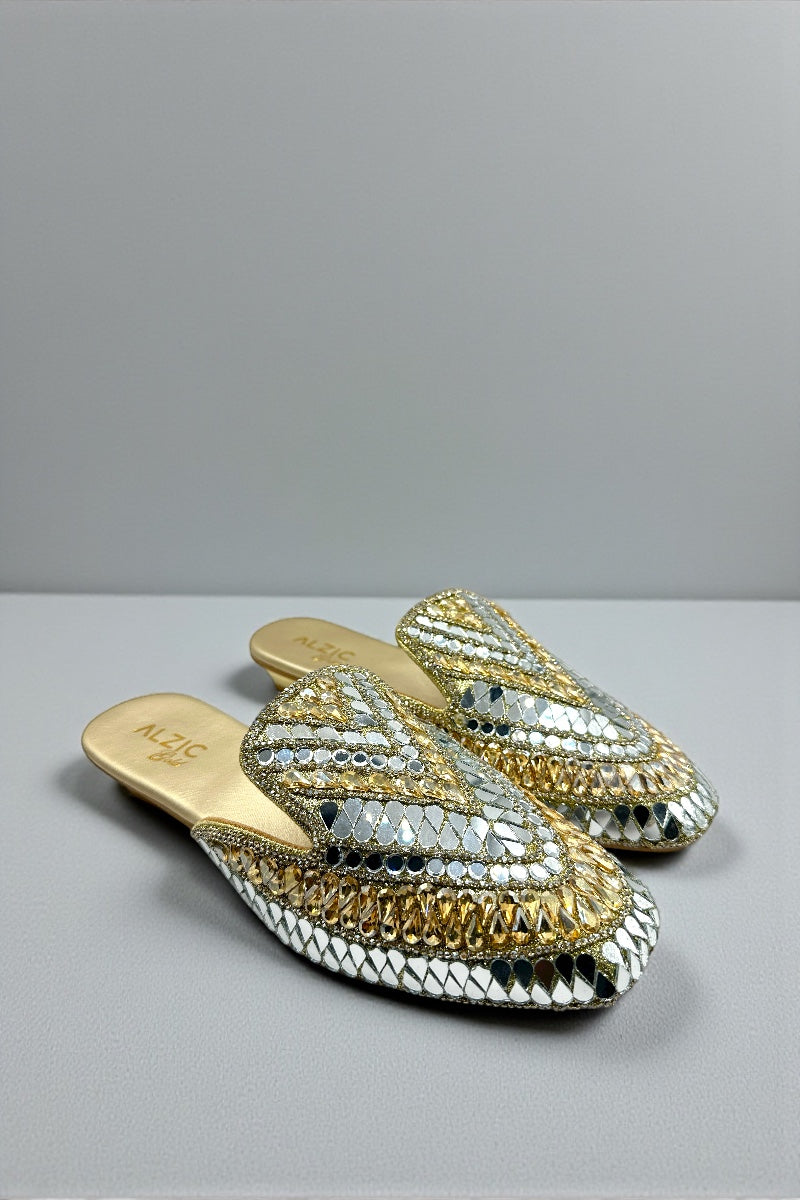 Gold & Silver Mirror-Work Designer Jutti – Bridal & Festive Slip-On Footwear