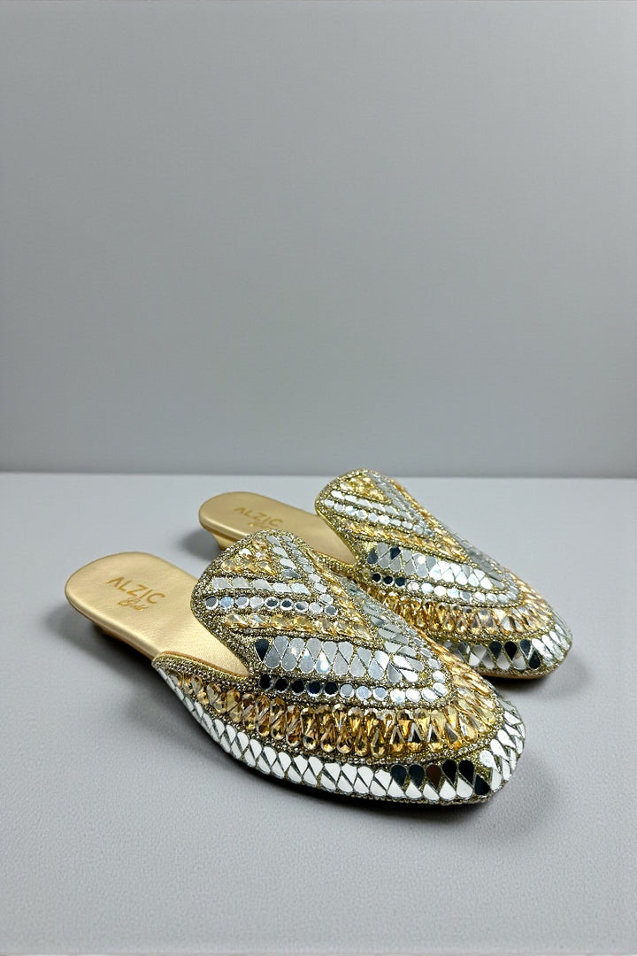 Gold & Silver Mirror-Work Designer Jutti – Bridal & Festive Slip-On Footwear