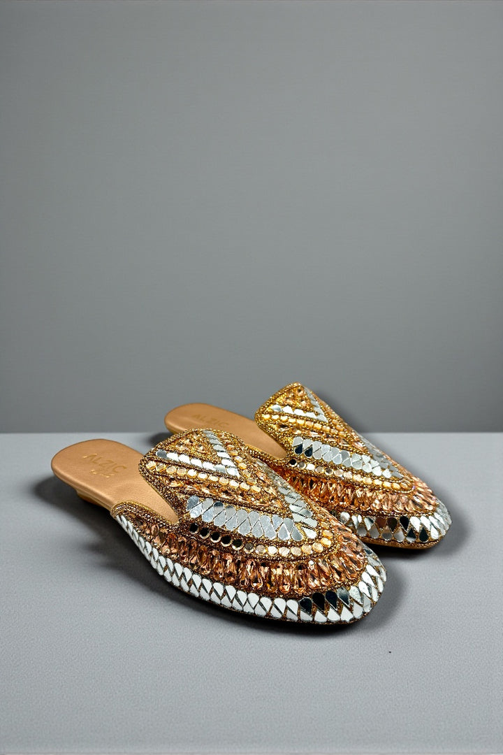 Gold & Silver Mirror-Work Slip-On Jutti – Premium Bridal & Festive Footwear