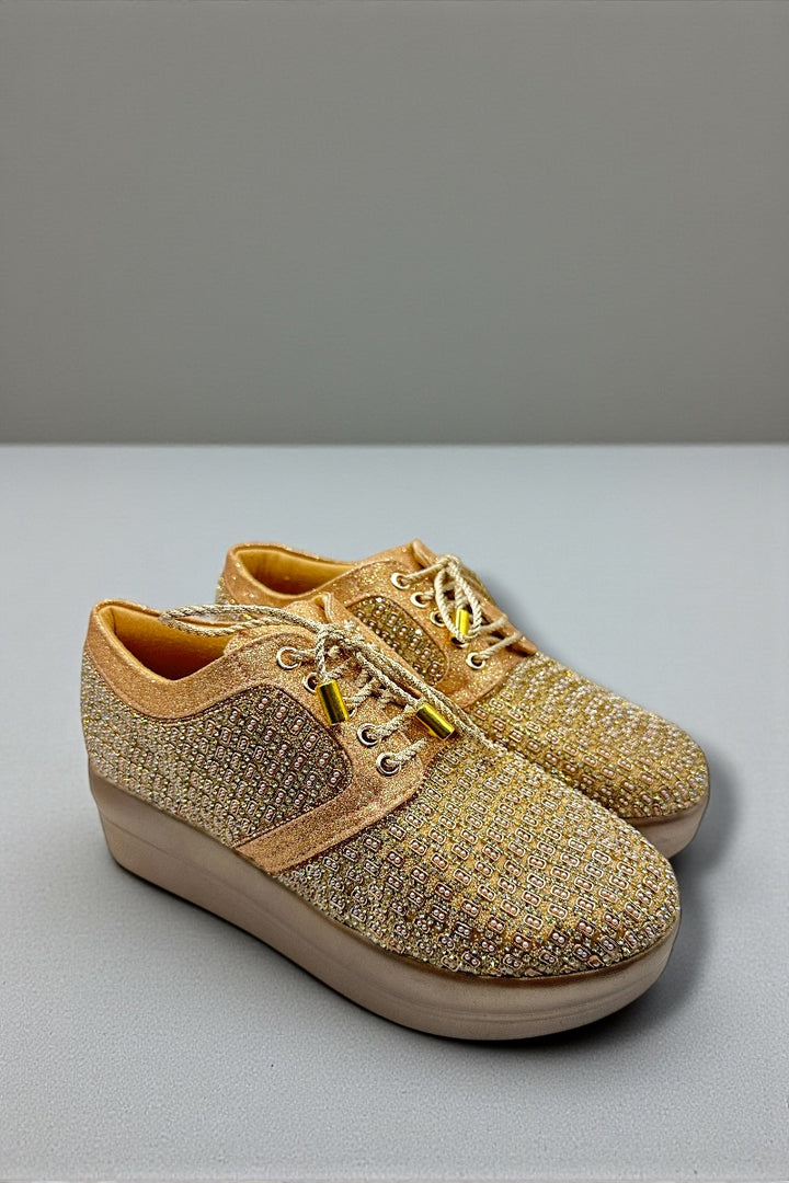 Gold Embellished Platform Sneakers – Designer Ethnic Fusion Footwear