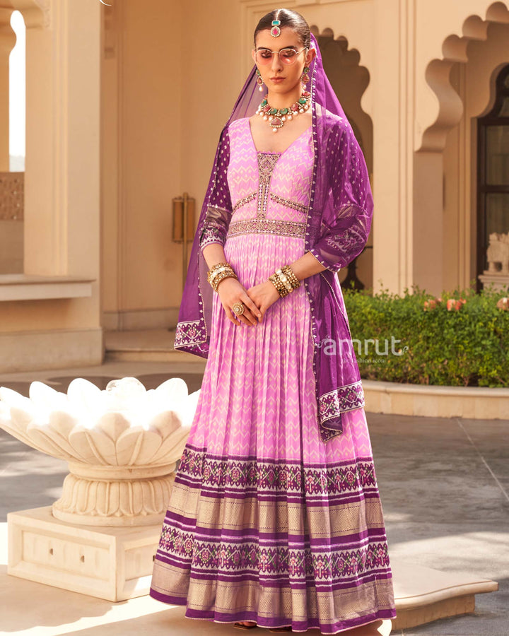 Pink Anarkali Dress and Men Blue Kurta Set