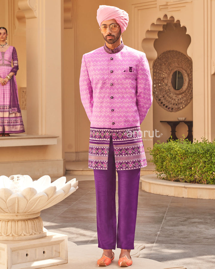 Pink Anarkali Dress and Men Blue Kurta Set