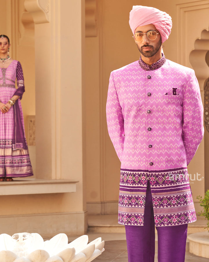 Pink Anarkali Dress and Men Blue Kurta Set