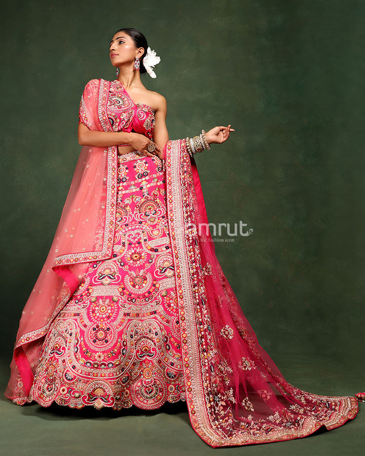 Pink Bridal Unstitched Lehenga Choli With Dupatta