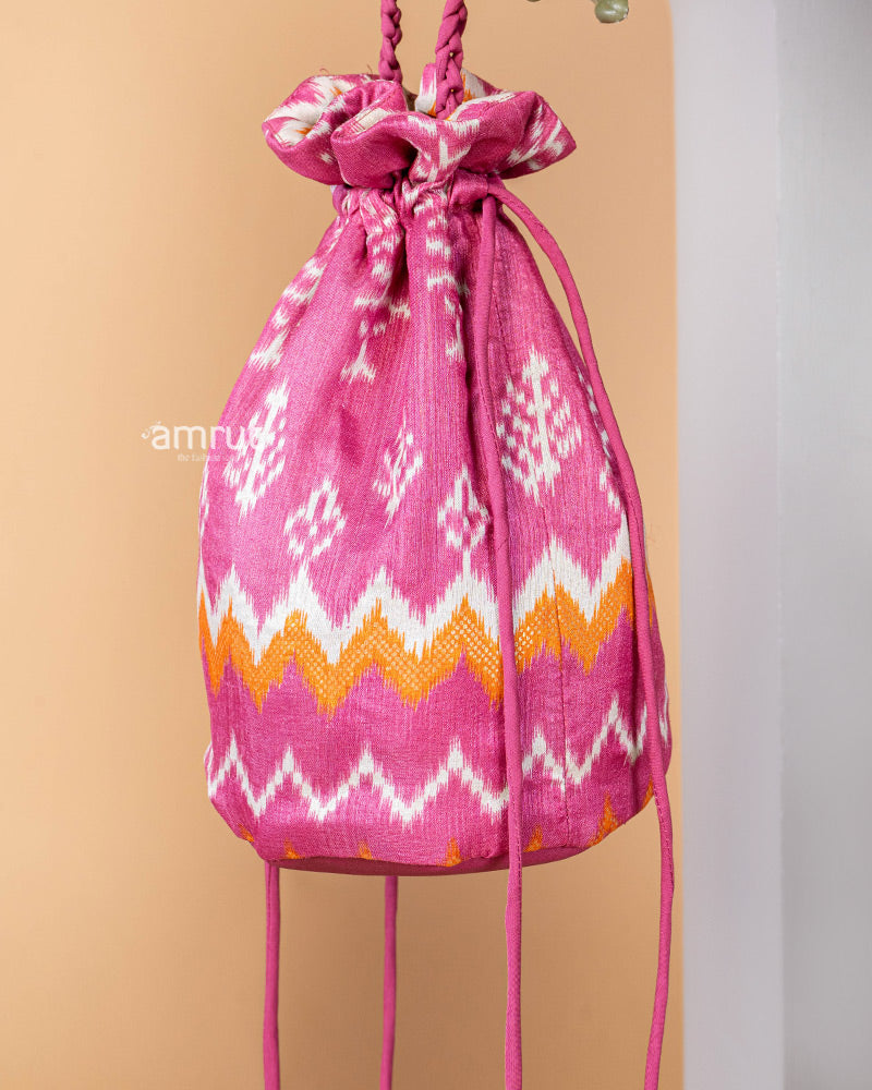 Pink Designer Potli Bag for Women In Cotton Silk