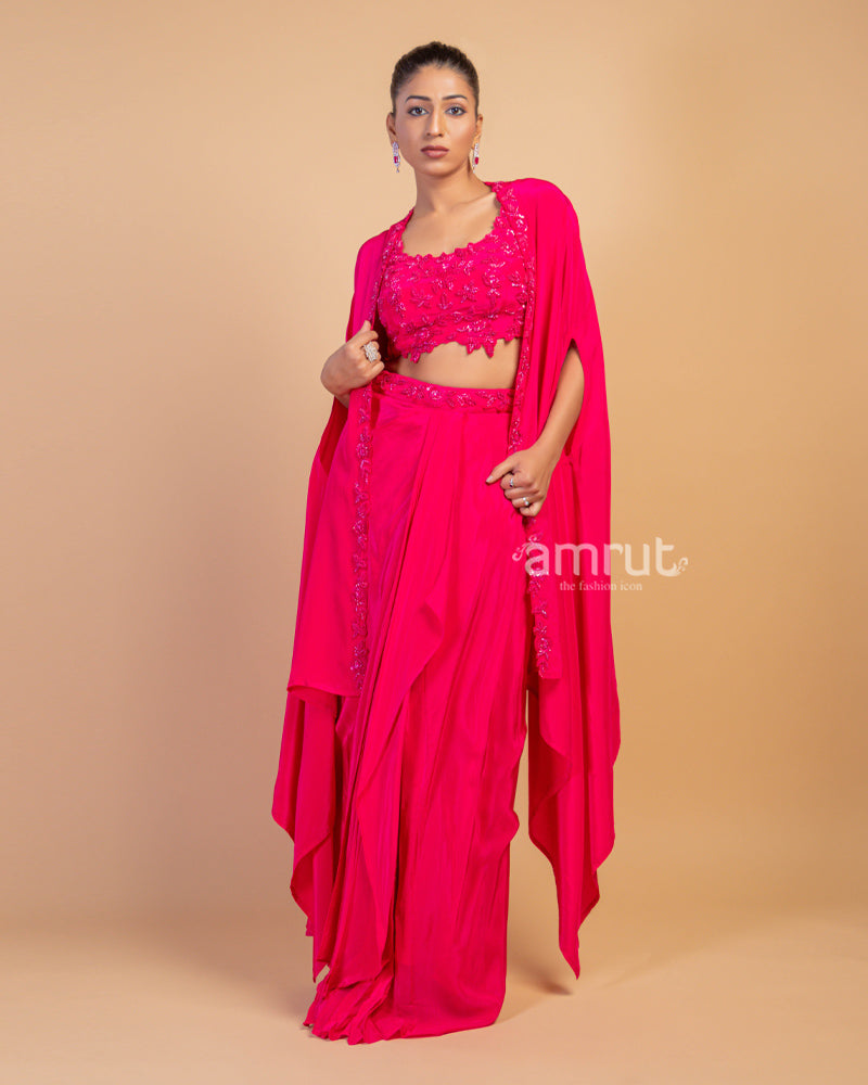 Pink Embroidered Dhoti Style Suit – FALAKENOOR