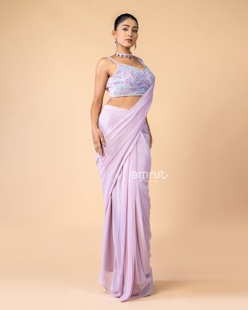 Pink Ready-to-Wear Saree with Sequins Work