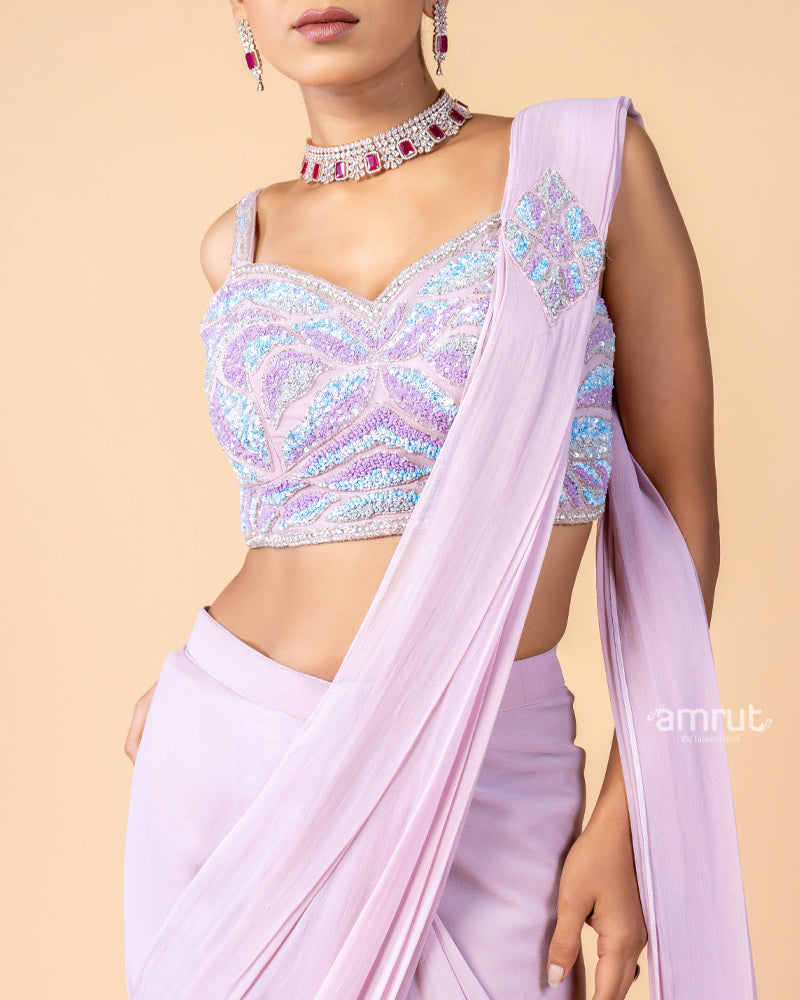 Pink Ready-to-Wear Saree with Sequins Work