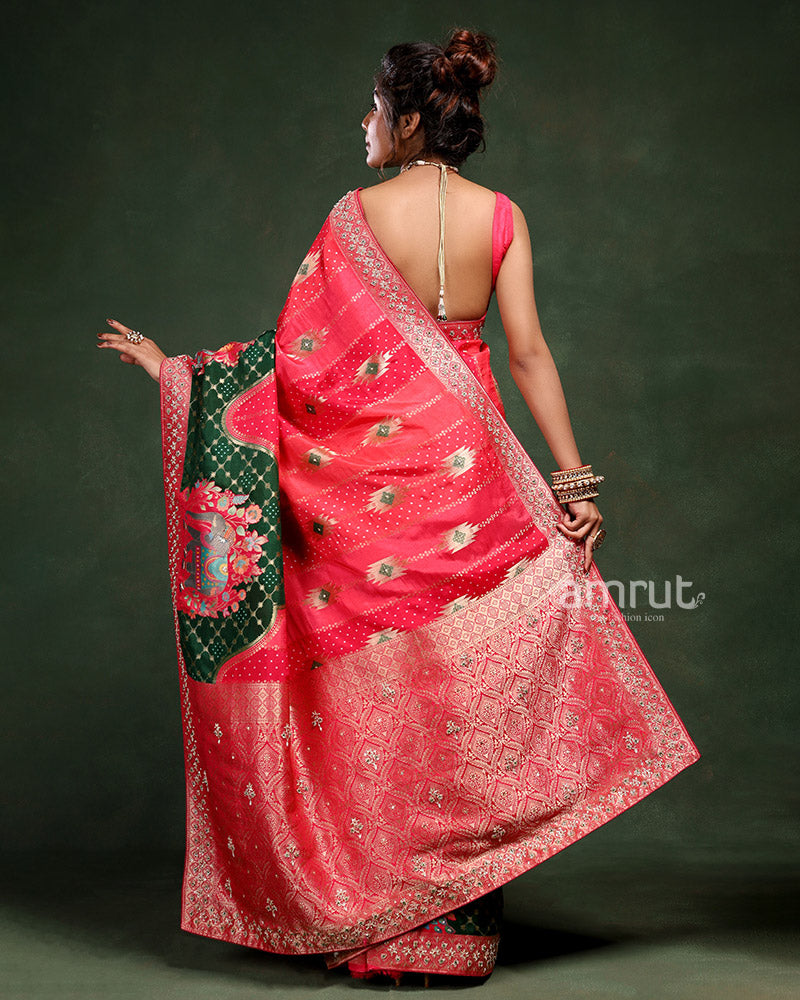 Pink Silk Saree with Unstitched Blouse for Wedding