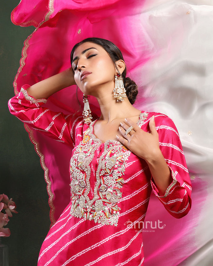 Pink Slim Fit Flared Sharara Style Salwar Kameez