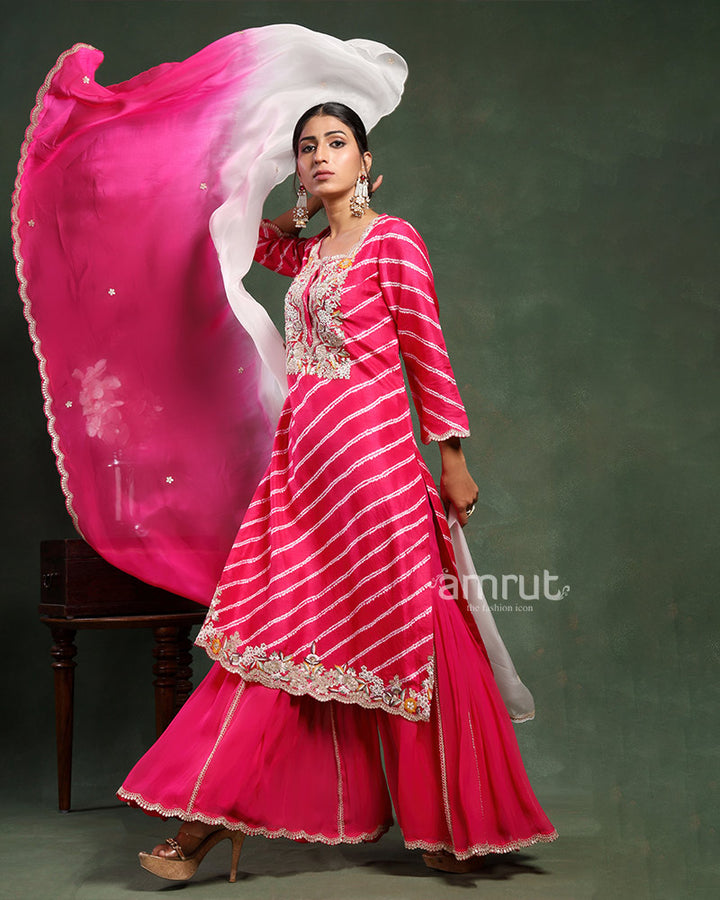 Pink Slim Fit Flared Sharara Style Salwar Kameez