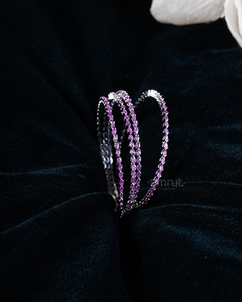 Pink Diamond Gemstone Silver-Toned Four Bangle Set 01