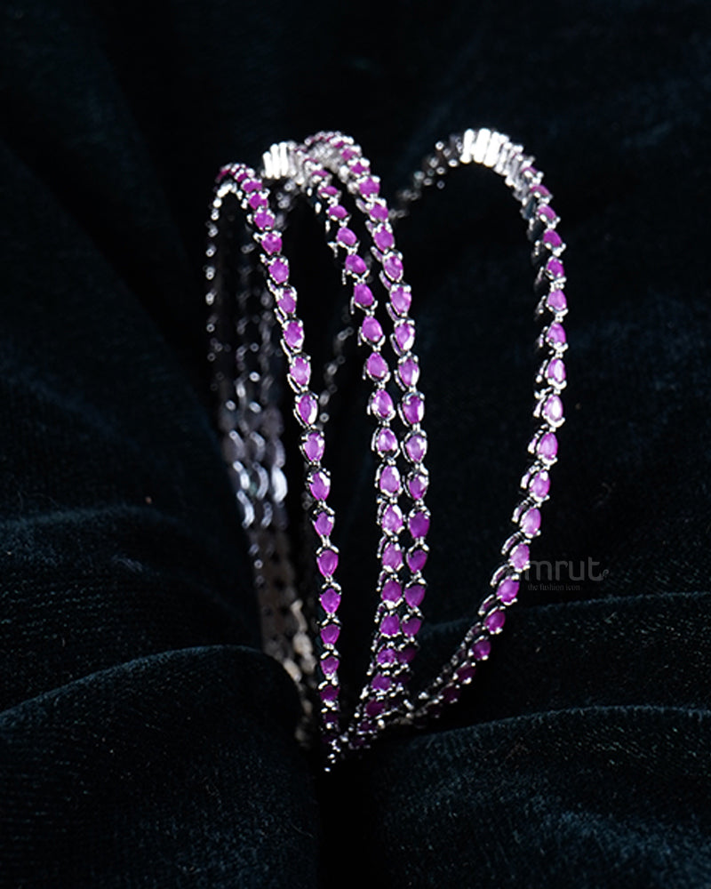 Pink Diamond Gemstone Silver-Toned Four Bangle Set 02