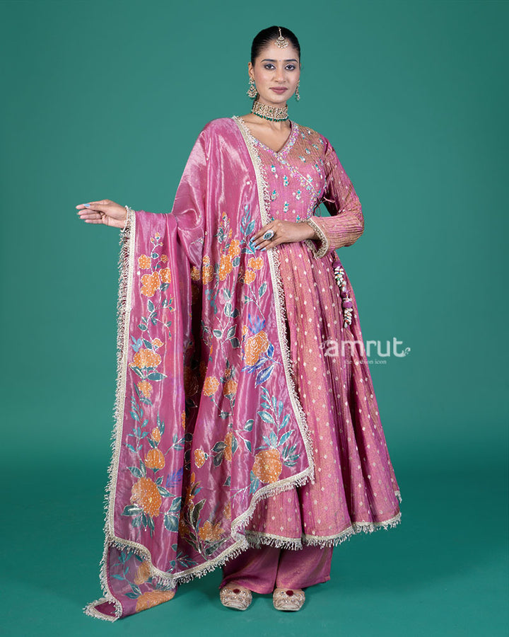 Pink Embroidered Anarkali Suit with Magenta Dupatta 01