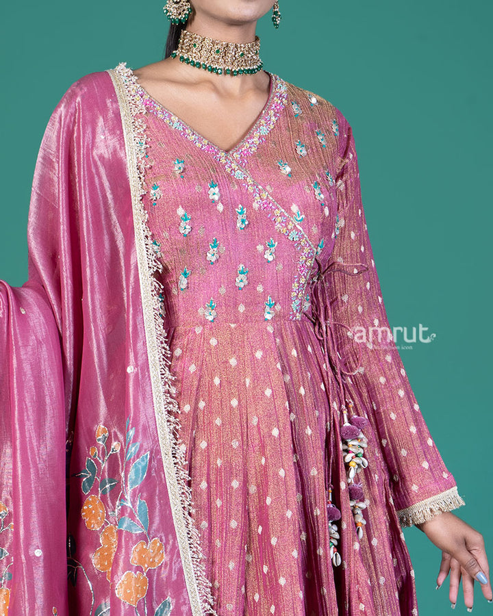 Pink Embroidered Anarkali Suit with Magenta Dupatta 03