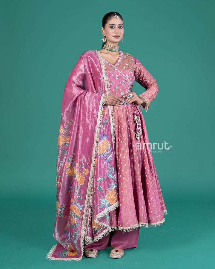 Pink Embroidered Anarkali Suit with Magenta Dupatta 04