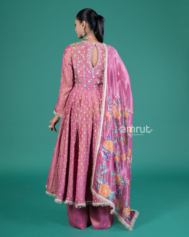 Pink Embroidered Anarkali Suit with Magenta Dupatta 05