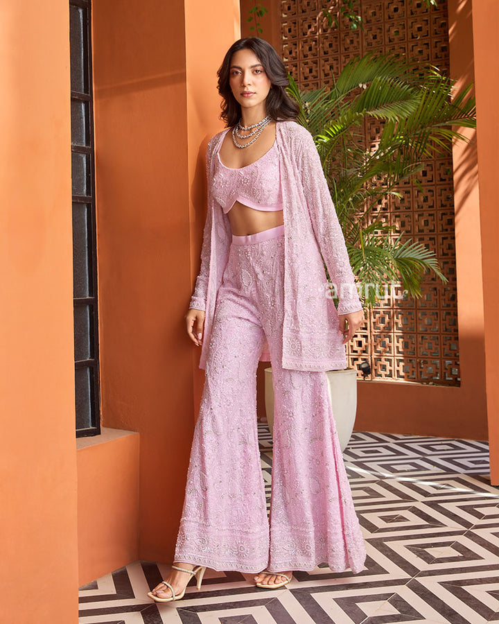 Pink Indowestern Palazzo Set With Jacket 04