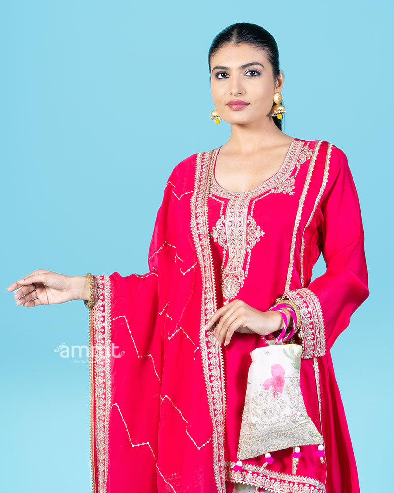 Pink Kameez with Cream Salwar and Matching Dupatta 02