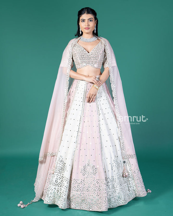 Pink and Cream Mirror Embellished Lehenga Choli with Dupatta 01