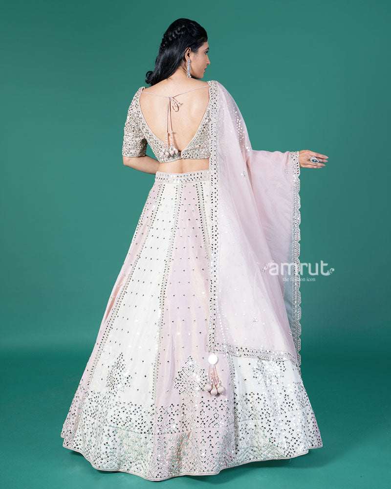 Pink and Cream Mirror Embellished Lehenga Choli with Dupatta 06