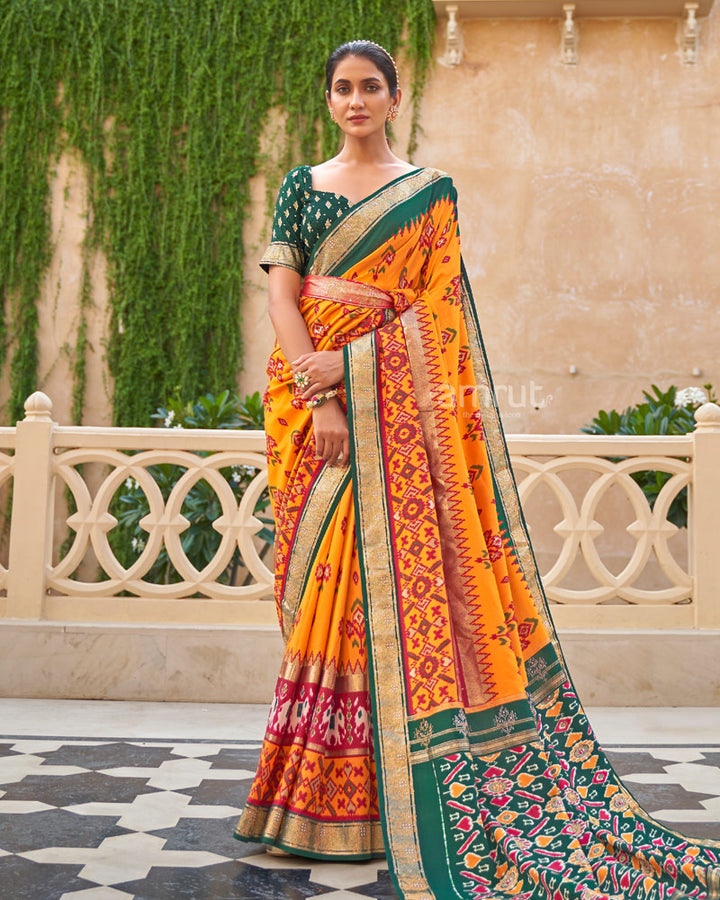 Pumpkin Orange  Cotton Silk Saree with Unstitched Blouse