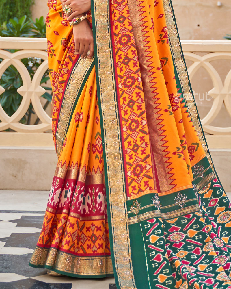 Pumpkin Orange  Cotton Silk Saree with Unstitched Blouse