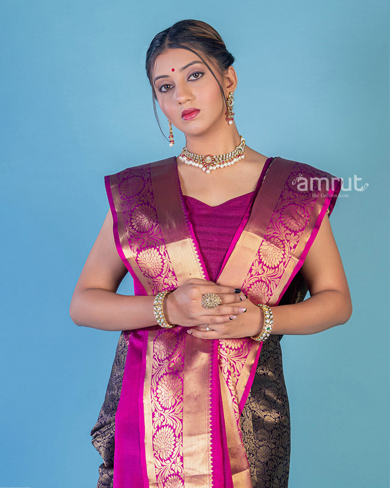 Purple Banarasi Saree With Unstitch Blouse