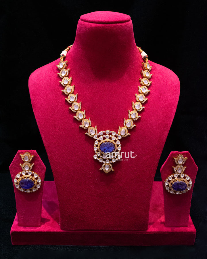 Purple Color Gold Plated Kundan Necklace Set