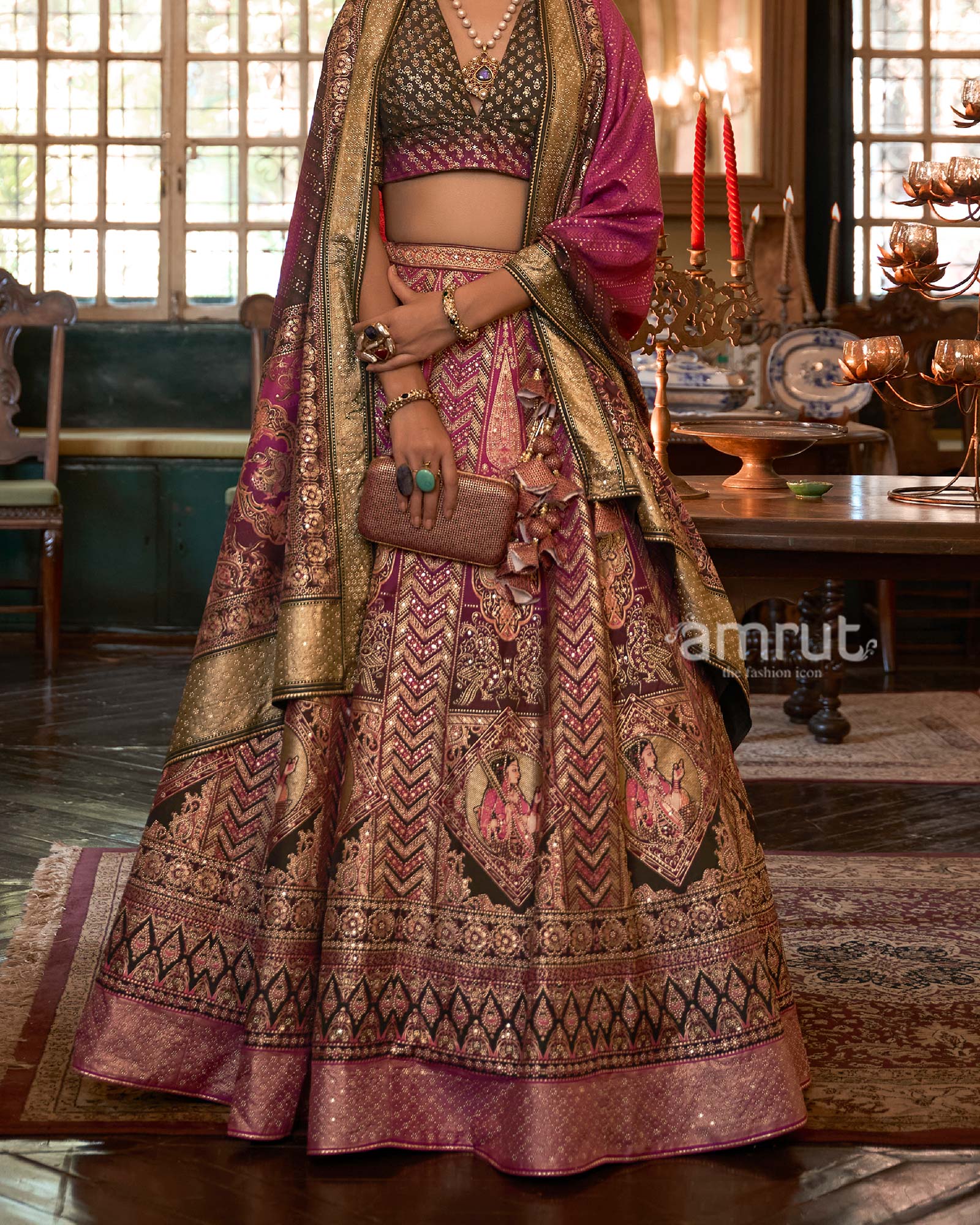 Pink lehenga with gold embroidery and gold zari work · Free Stock Photo