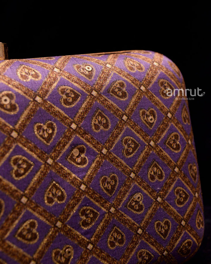 Purple Handicraft Beautiful Bling Box Clutch Bag Purse