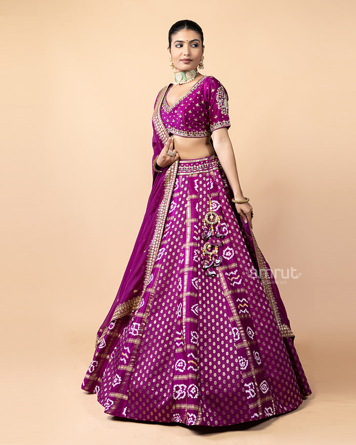 Purple Lehenga Choli with Patola Design and Chiffon Dupatta