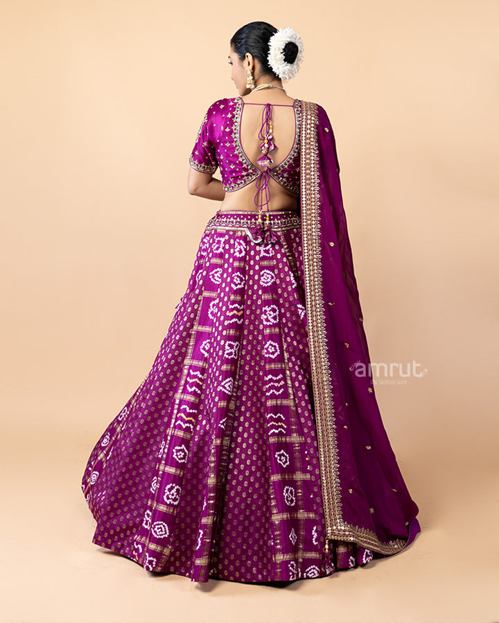 Purple Lehenga Choli with Patola Design and Chiffon Dupatta