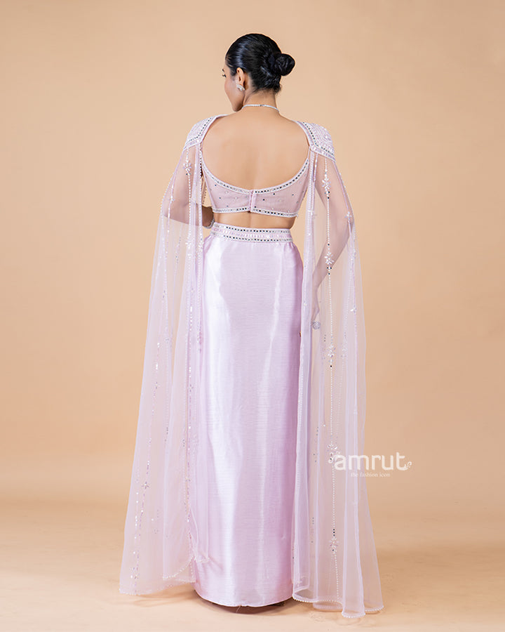 Purple Draped Skirt with Embellished Top and Stylish Sleeves(05)