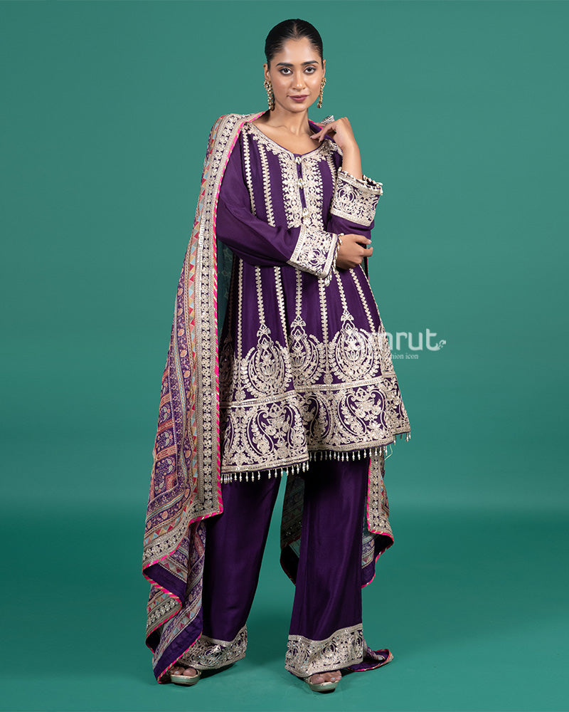 Purple Embroidered Salwar Kameez Set with Multitone Dupatta 01