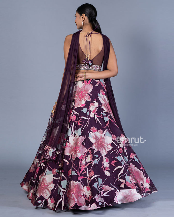Purple Floral Embellish Lehenga Choli with Dupatta  03