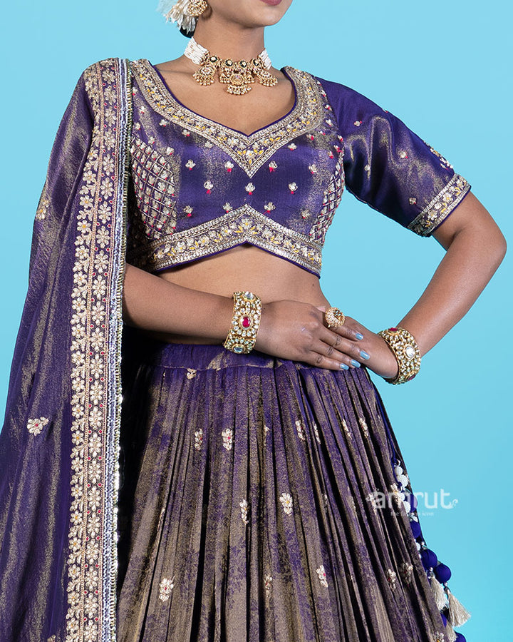 Purple Golden Embroidered Lehenga Choli with Dupatta 03