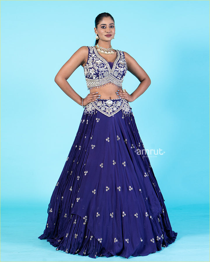 Purple Lehenga Choli with Silver Floral Embroidery and Beading 01