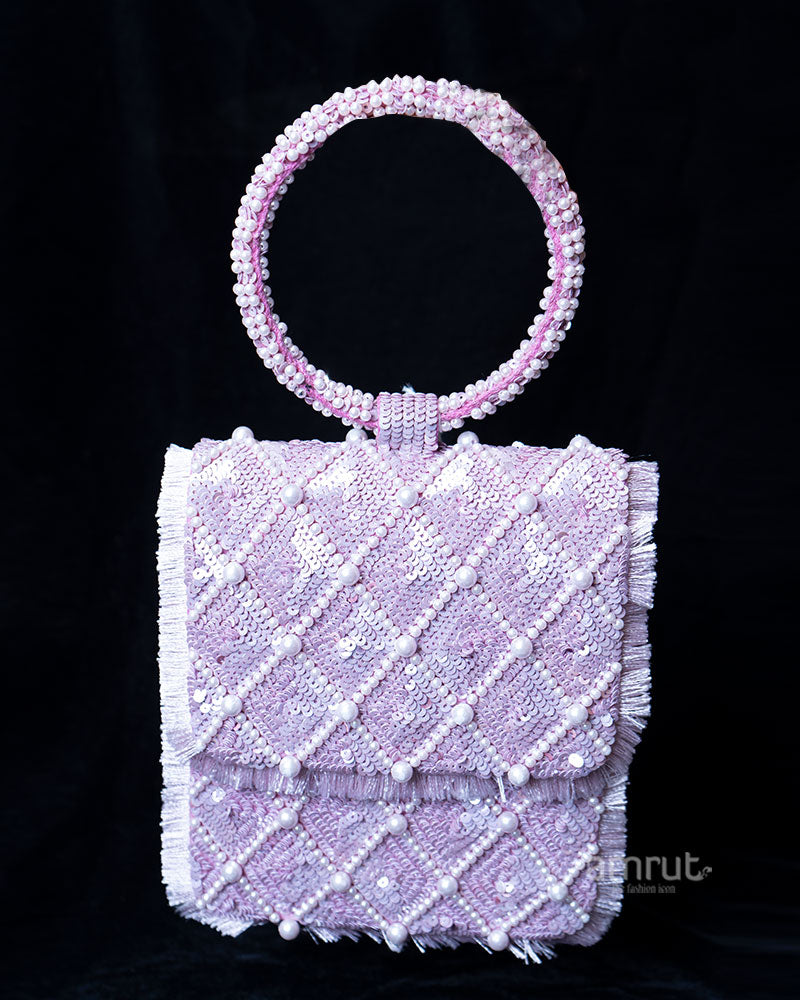Purple Square Sequin Embellished Handbag with Stylish Hand Strap 01