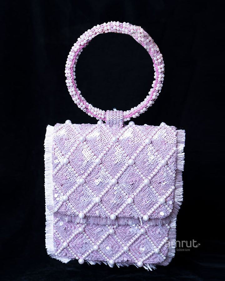 Purple Square Sequin Embellished Handbag with Stylish Hand Strap 01