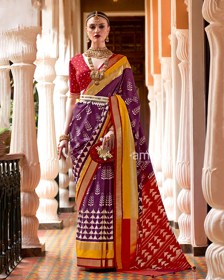 Purple Zari Embellished Borders Silk Saree with Unstitched Blouse 01