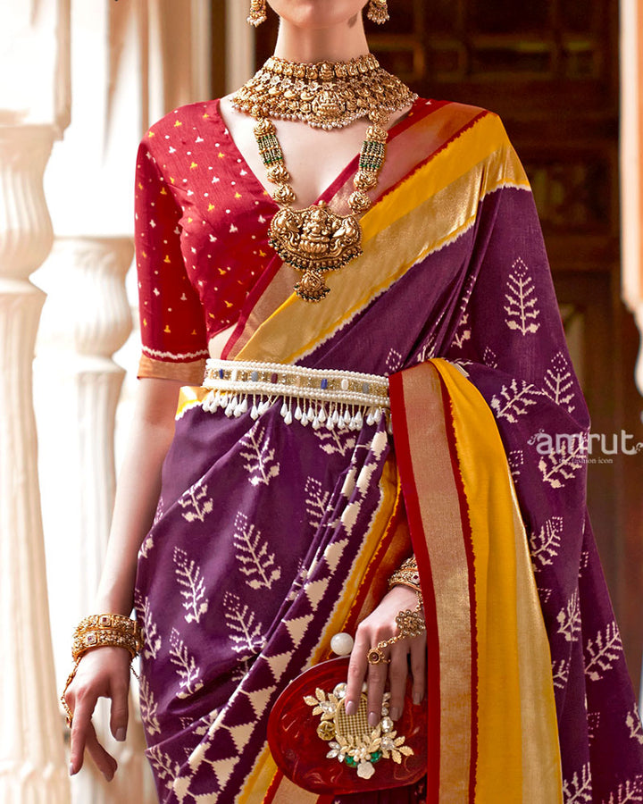 Purple Zari Embellished Borders Silk Saree with Unstitched Blouse 03