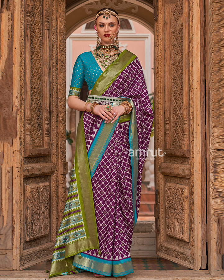 Purple Zari Woven Patola Silk Saree with Unstitched Blouse 01