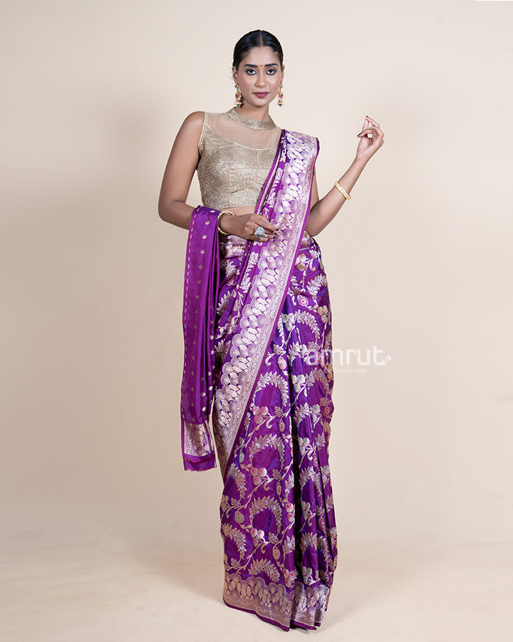 Purple Zari Woven Silk Saree with Unstitched Blouse 01
