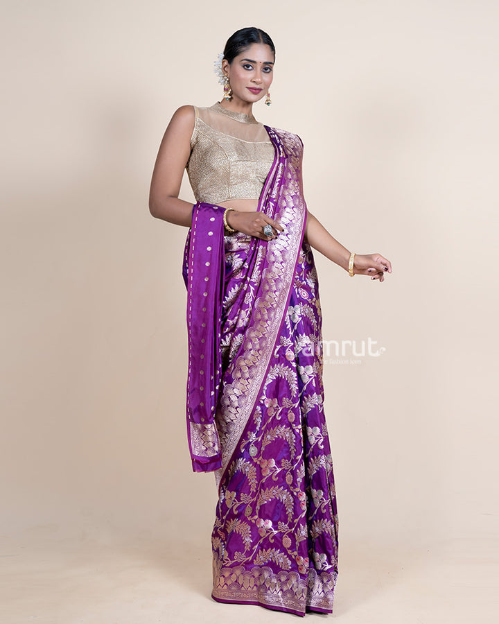 Purple Zari Woven Silk Saree with Unstitched Blouse 04